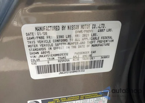 2008 Infiniti M35 z USA, uszkodzony, nr VIN JNKAY01EX8M605332